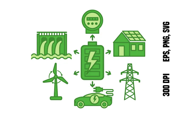 Green Smart Grid Network Icon