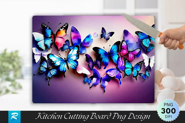 Watercolor Butterflies Cutting Board Sublimation Design