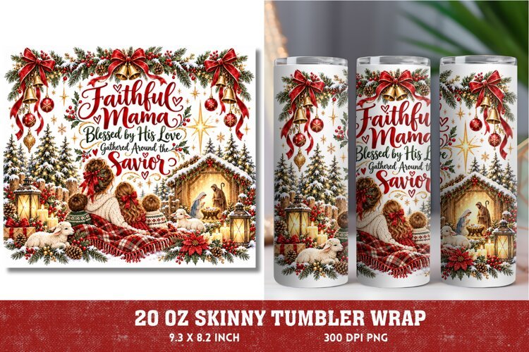Blessed Mama Christmas 20oz Tumbler Wrap, Christian Mom Chri example image 1