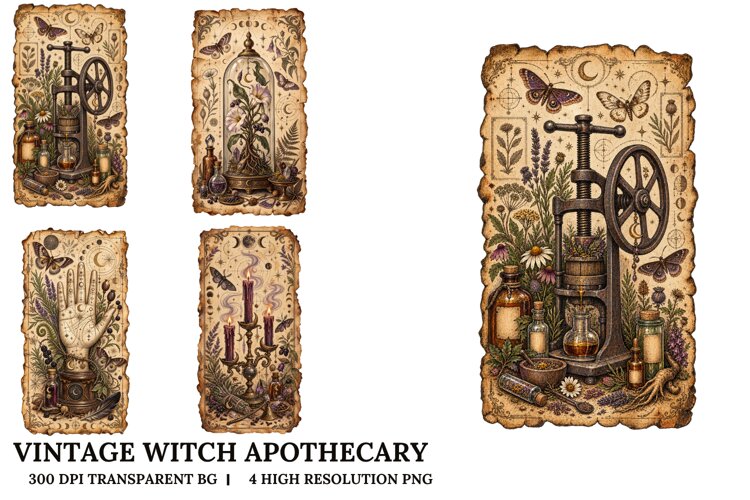 Vintage Witch Apothecary PNG Gothic Botanical Sublimation example image 1