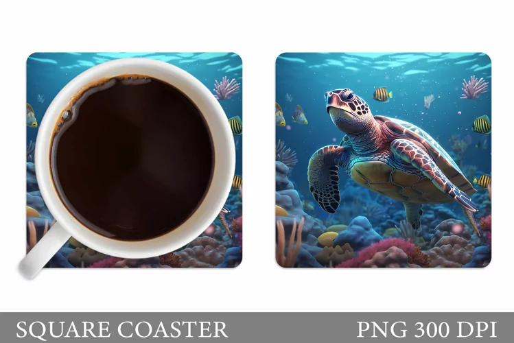 3D Turtle Square Coaster. Turtle Coaster Sublimation