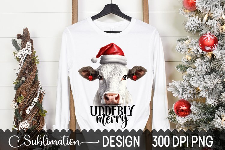 Udderly Merry Sublimation Design - Heifer PNG example image 1
