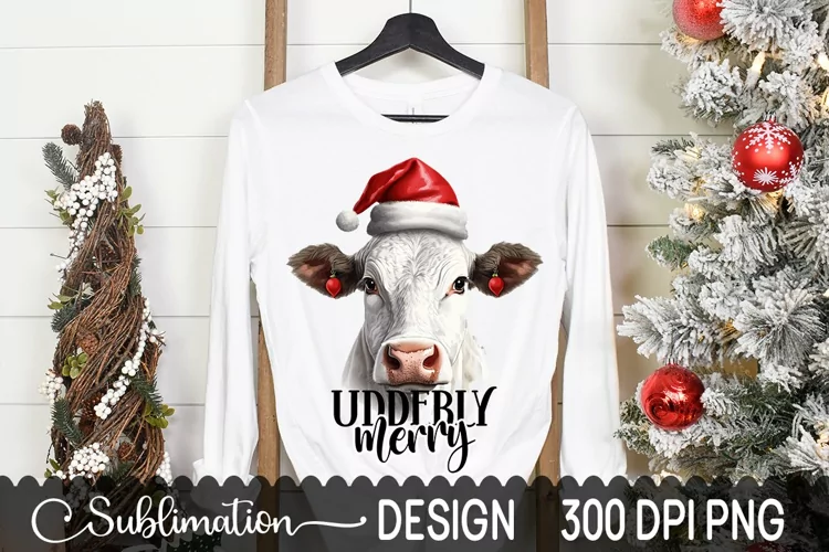 Udderly Merry Sublimation Design - Heifer PNG