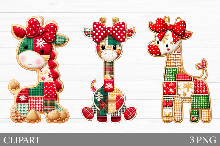 Christmas Giraffe Clipart. Patchwork Christmas Clipart