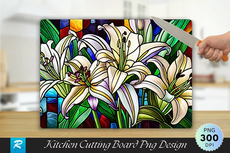 Lily Flowers Stained Cutting Board Sublimation Design