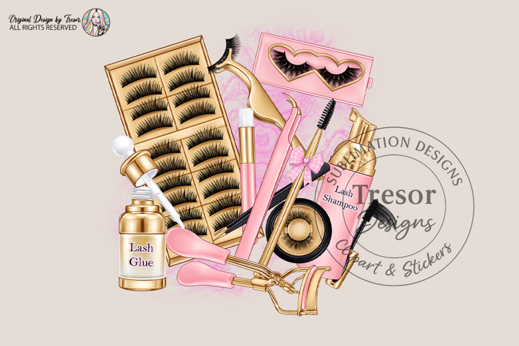 Lash Artist Sublimation PNG Beauty Tools Pink Gold