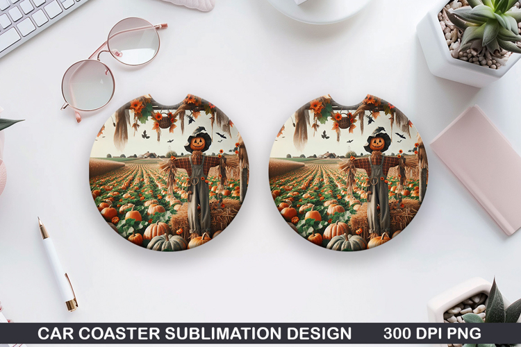 Scarecrows Car Coaster Sublimation | Halloween Coaster PNG