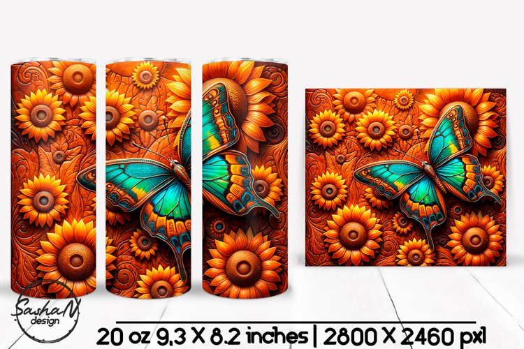 Butterfly tooled leather tumbler sublimation
