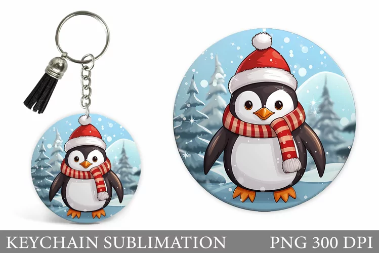 Christmas Penguin Keychain. Christmas Keychain Design
