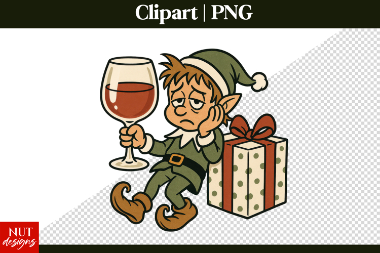 Sarcastic Christmas Drunk Christmas Elf Clipart PNG