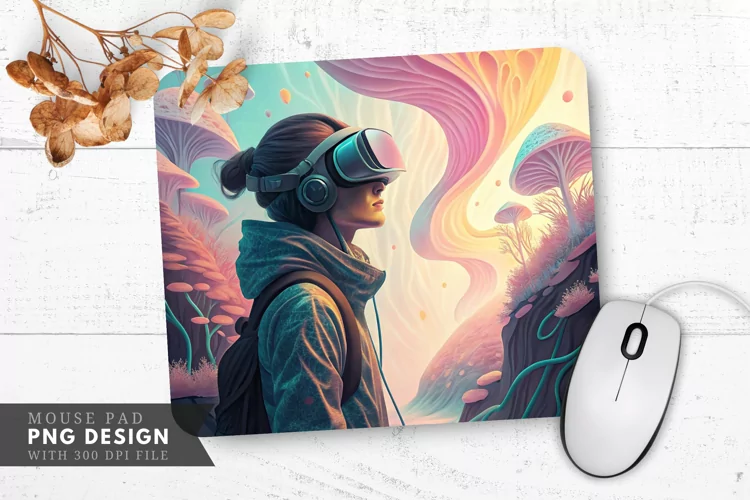 Futuristic VR Experience with Holograms Mouse Pad PNG Design