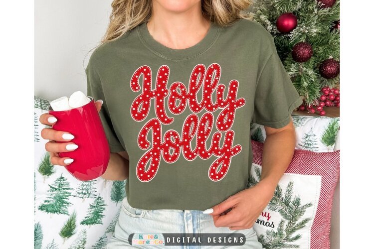 Holly Jolly PNG | Preppy Christmas Patchwork Sublimation example image 1