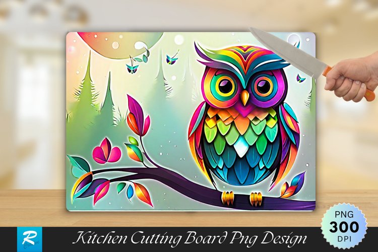 Colorful Owl Cutting Board Sublimation Design