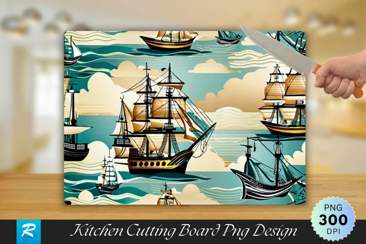 Vintage Ship Cutting Board Sublimation Design