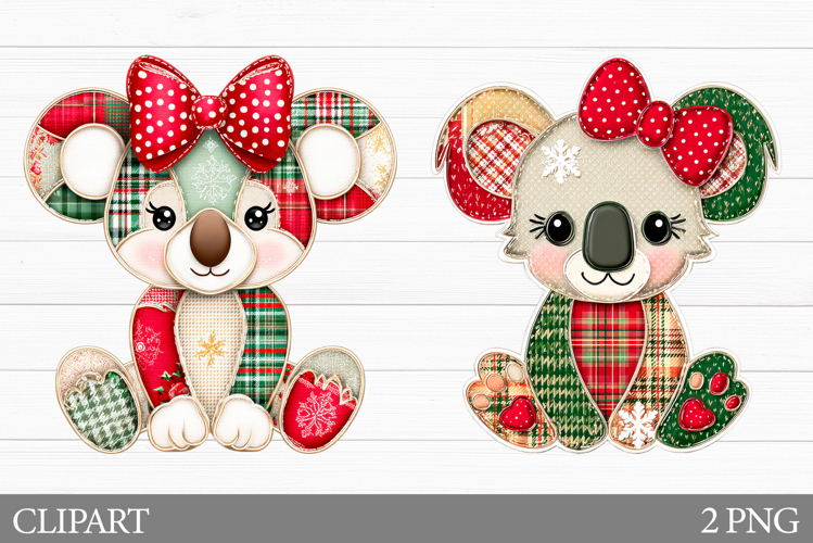 Christmas Koala Clipart. Patchwork Christmas Clipart