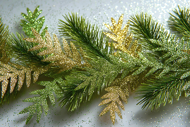Green and Gold Glitter Pine Garland - Christmas Border Decor
