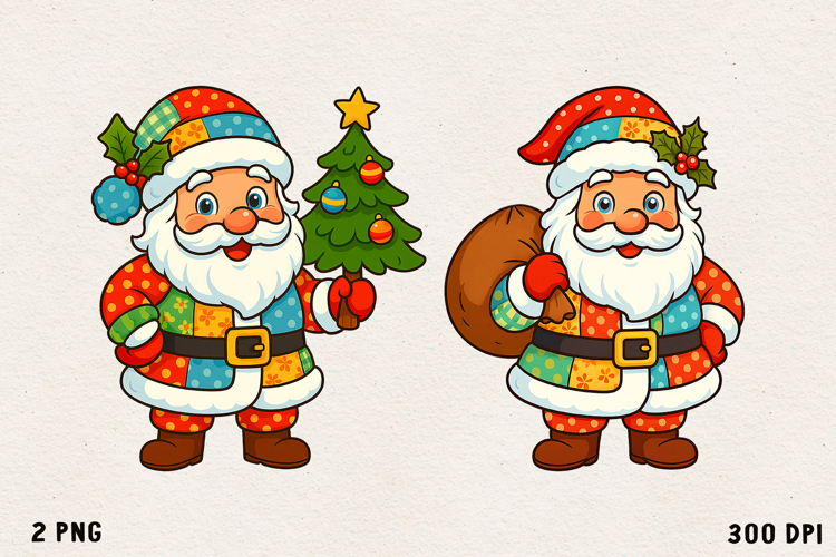 Patchwork Christmas Clipart | Cute Holiday PNG