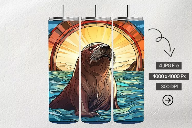 Walrus Stained Glass Square Coaster - 4 Variation