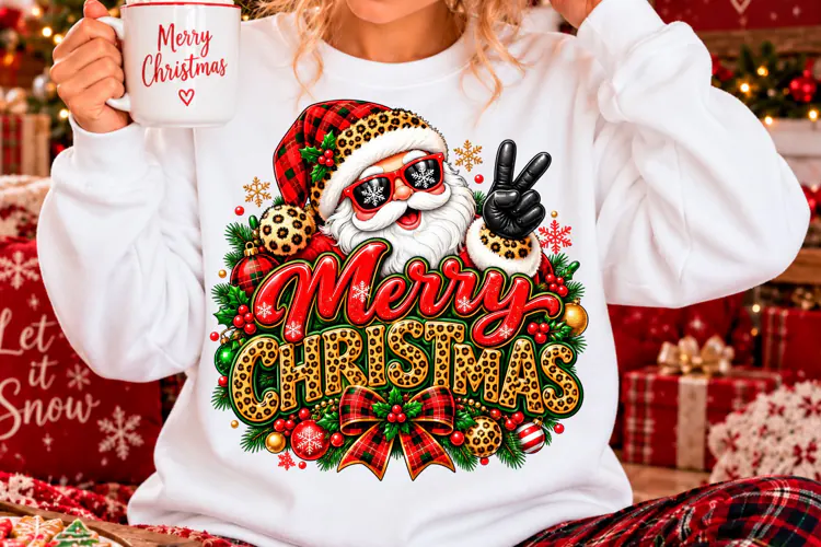 Merry Christmas Leopard Santa Sublimation PNG