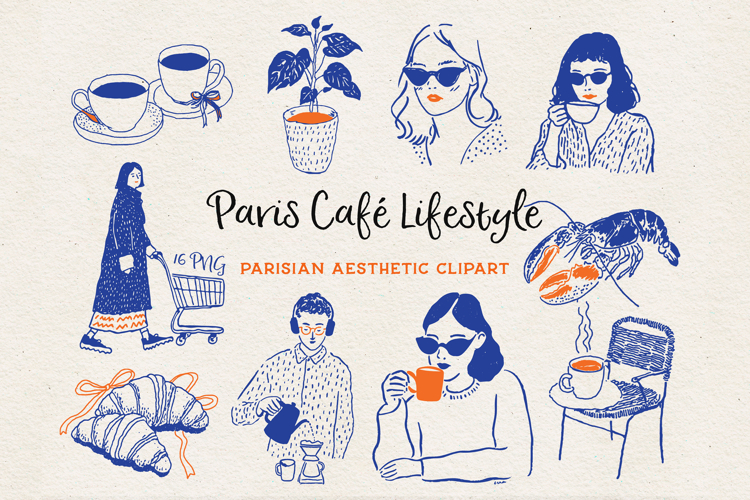 Paris Cafe Clipart Bundle, Parisian Aesthetic PNG, Cafe Life