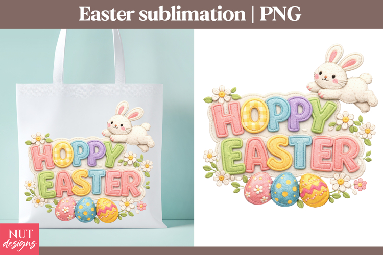 Happy Easter Bunny sublimation Stitched Easter sublimation