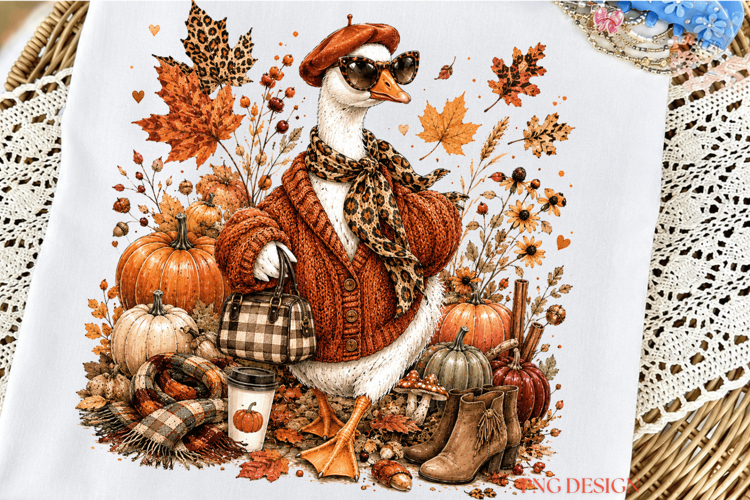 Fall Goose PNG, Autumn Goose Sublimation, Pumpkin Goose png