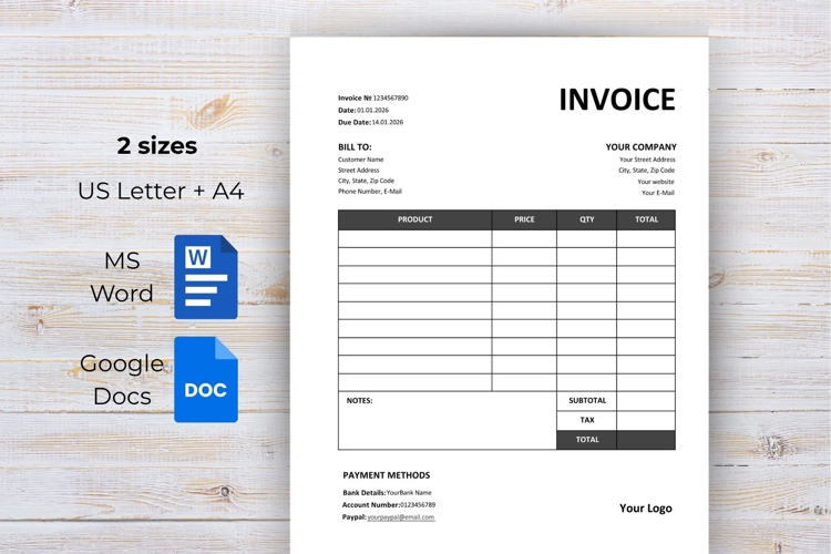 Minimalist Invoice Template | MS Word & Google Docs