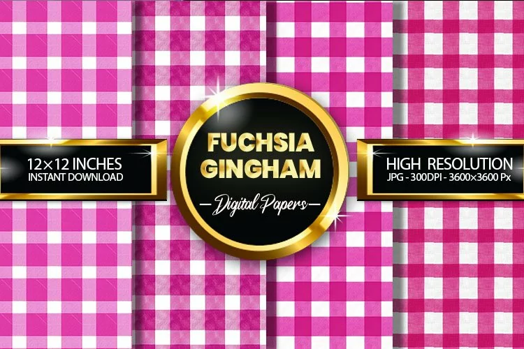 Fuchsia Gingham Digital Papers - 04 Variations