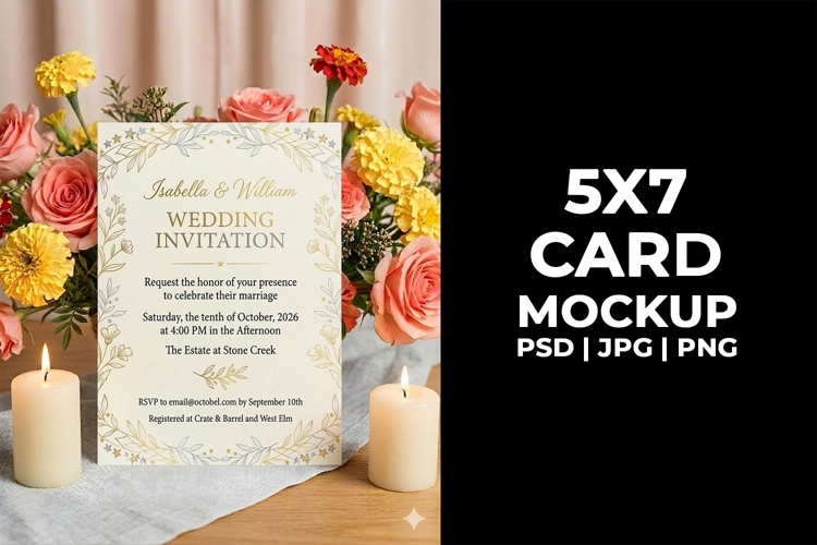 Bee Theme 5x7 Card Mockup, Spring Floral Invitation PSD JPG