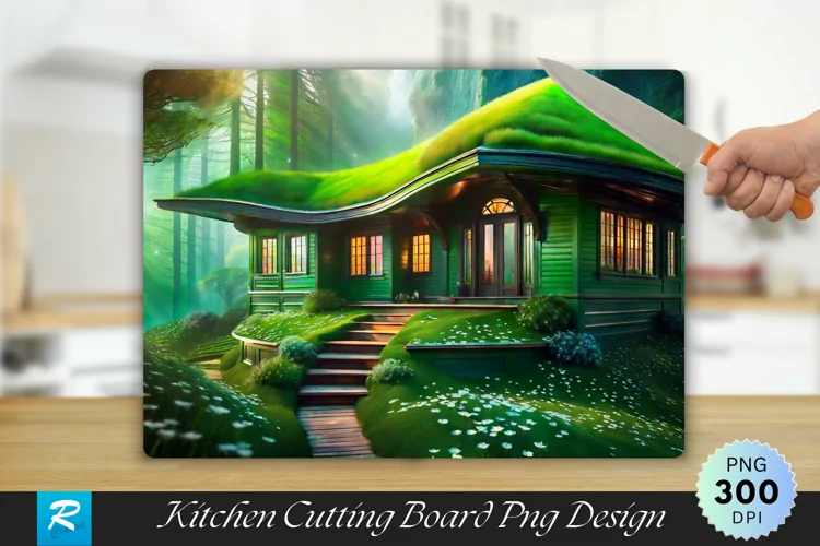 House With Green Roof Cutting Board Sublimation Design