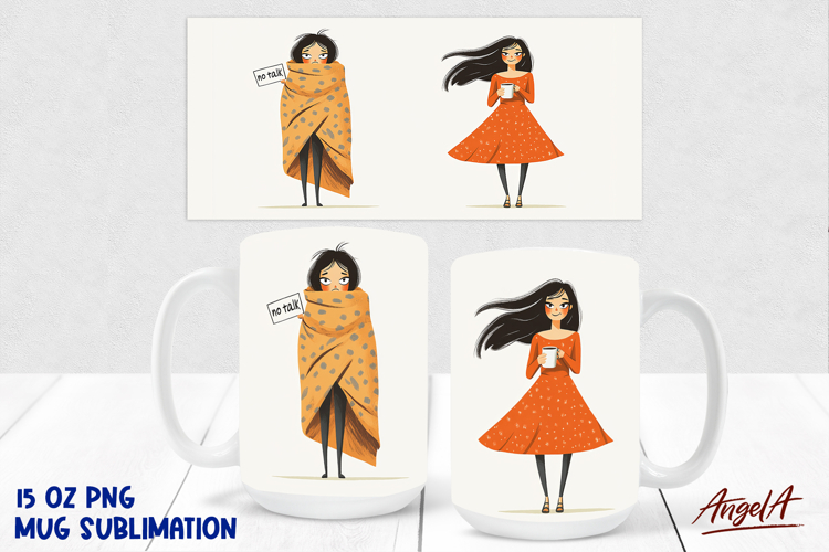 Girl drinking coffee Coffee Mug sublimation, No talk