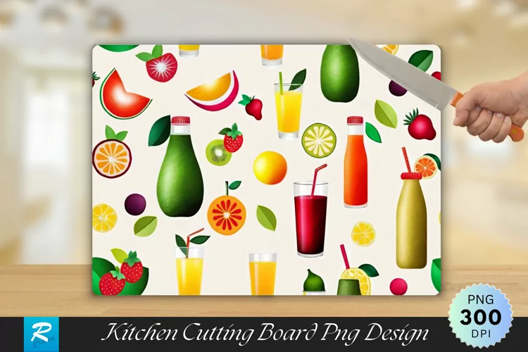 Fruits Juices Cutting Board Sublimation Design