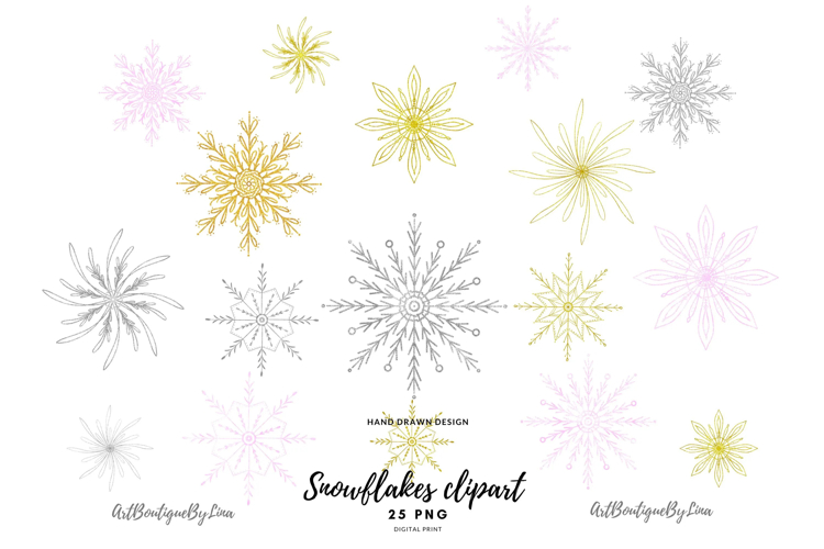 Pink Gold Silver Snowflakes PNG Set