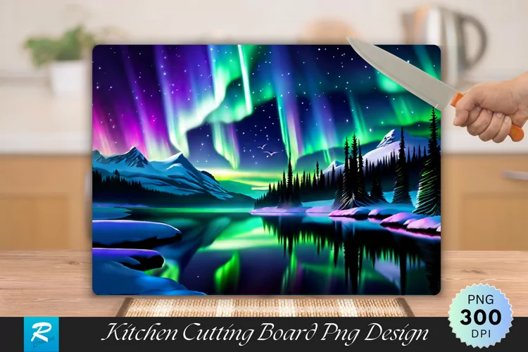 Northern Lights Cutting Board Sublimation Design