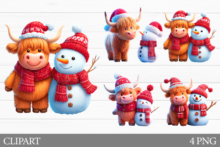 Cute Snowman Clipart. Christmas Cow Clipart
