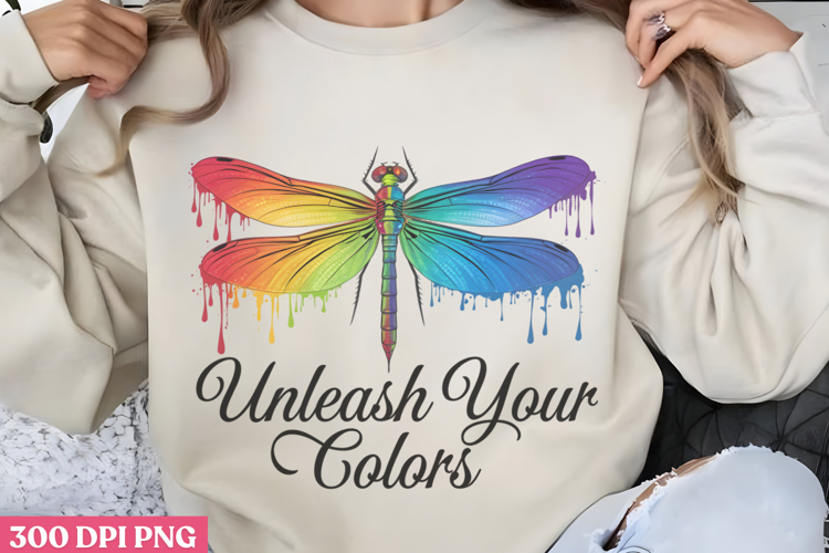 Unleash your colors PNG, Positive Dragonfly Sublimation PNG
