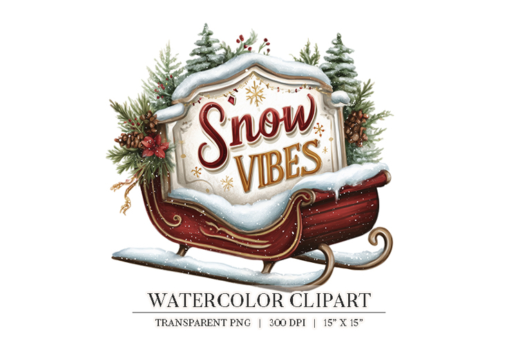 Snow Vibes Christmas Sleigh Clipart