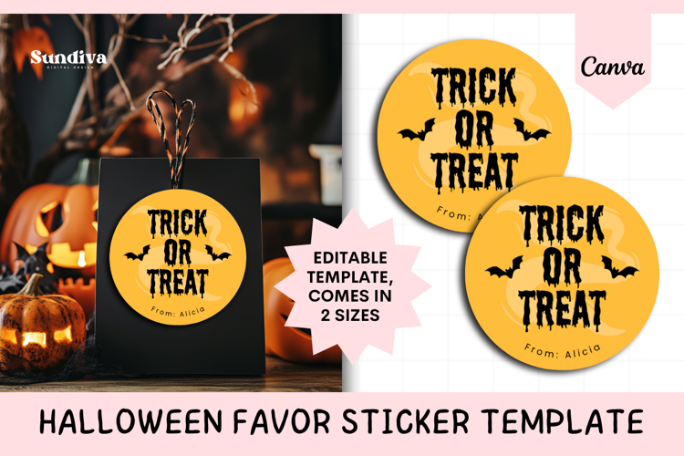 Halloween Treat Round Sticker Canva Template - 2
