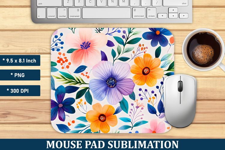 Watercolor Whimsical Flower Mouse Pad | Mouse Pad Png