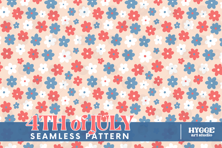 American 4th of July USA Patriotic Flowers Seamless Pattern