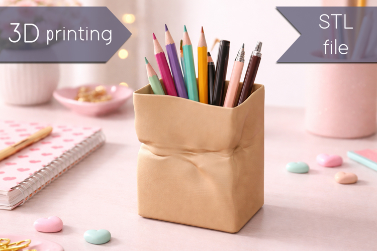 Pen holder stl, Printable desk organizer 3d model