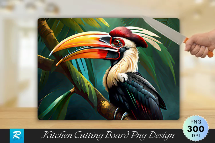 Hornbill Background Cutting Board Sublimation Design