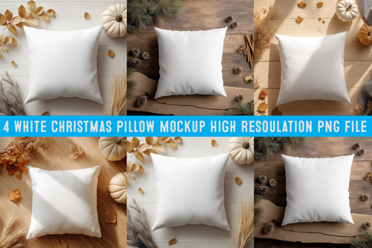 Mockup,Christmas White Pillow Mockup,4 Christmas Mockup Set