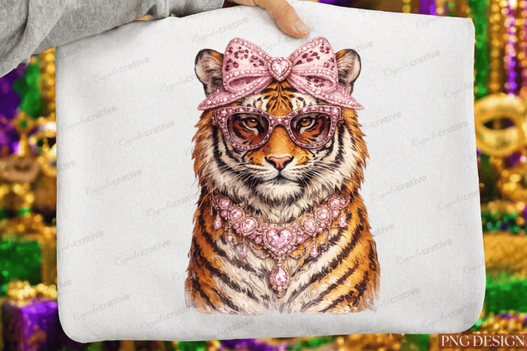 Coquette Pink Bow Tiger PNG | Glam Leopard Bow Tiger png