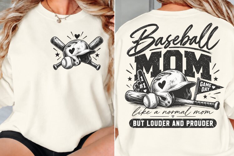 Baseball Mom Front Back PNG, Baseball Mom Chest Back Shirt D example image 1