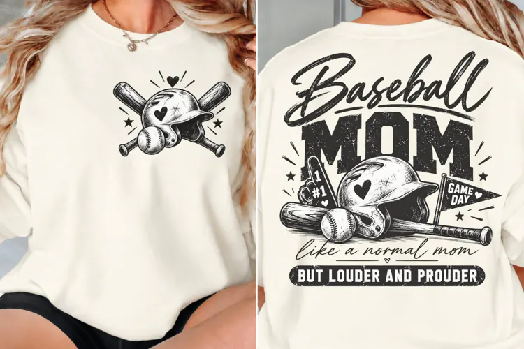 Baseball Mom Front Back PNG, Baseball Mom Chest Back Shirt D