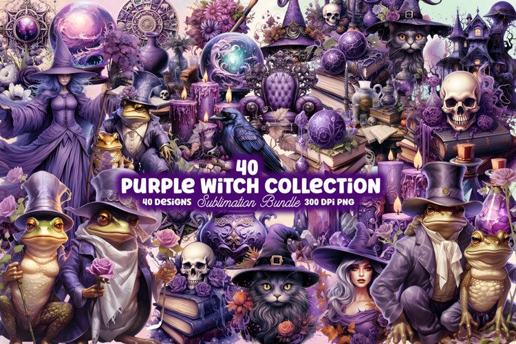 Purple Witch Sublimation Clipart Bundle example image 1