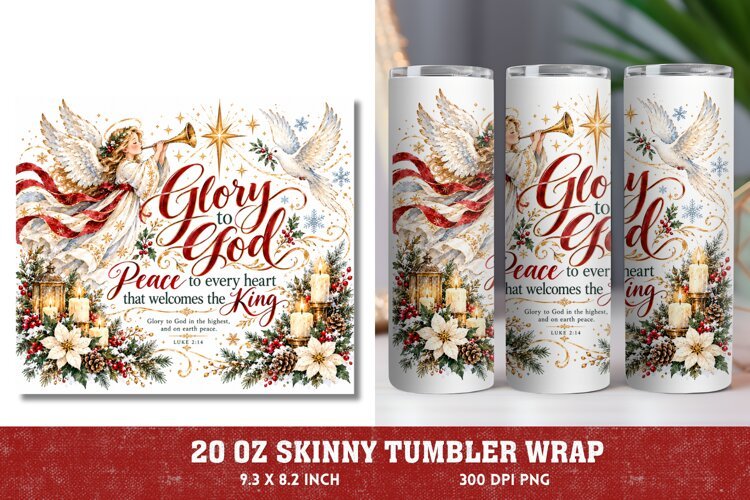 Glory to God Christmas Tumbler Wrap, Christian Angel 20oz Tu example image 1