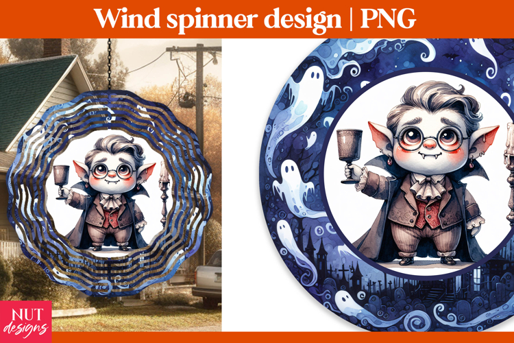 Chubby Vampire Wind Spinner, Watercolor Halloween decor