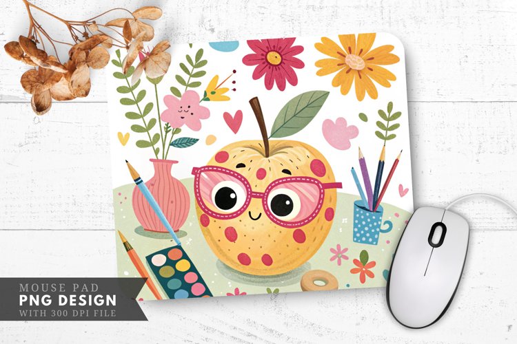 Spotted Apple with Funky Glasses Mouse Pad PNG